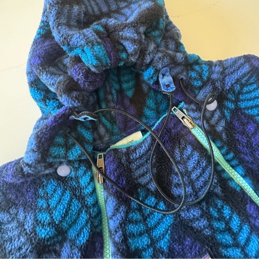 VTG Patagonia Fleece Bunting One Piece Blue leaf 90s AOP 6m - Picture 7 of 11